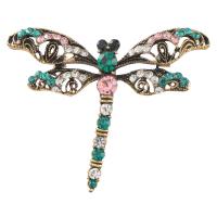 Rhinestone Zinc Alloy Brooch, Dragonfly, gold color plated, for woman & with rhinestone & hollow 
