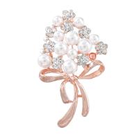 Rhinestone Zinc Alloy Brooch, with Plastic Pearl, Flower, rose gold color plated, for woman & with rhinestone 
