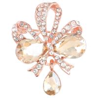 Rhinestone Zinc Alloy Brooch, with Glass Rhinestone, Flower, rose gold color plated, for woman & with rhinestone & hollow 