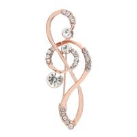 Zinc Alloy Jewelry Brooch, Music Note, rose gold color plated, for woman & with rhinestone & hollow 