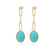 Stainless Steel Drop Earring, 304 Stainless Steel, with turquoise, Vacuum Plating, for woman, golden 