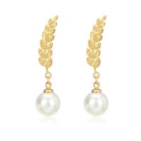 Stainless Steel Drop Earring, 304 Stainless Steel, with Plastic Pearl, Vacuum Plating, for woman, golden 