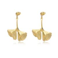 Stainless Steel Drop Earring, 304 Stainless Steel, Ginkgo Leaf, Vacuum Plating, 3 pieces & for woman, Crystal Gold 
