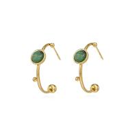 Stainless Steel Stud Earring, 304 Stainless Steel, with turquoise, Vacuum Plating, for woman, golden 