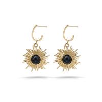 Gemstone Drop Earring, 304 Stainless Steel, with Gemstone, Vacuum Plating, for woman, gold, 35mm 