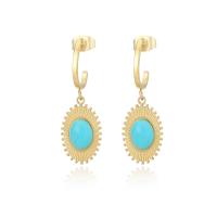 Stainless Steel Drop Earring, 304 Stainless Steel, with turquoise, Vacuum Plating, for woman, golden 