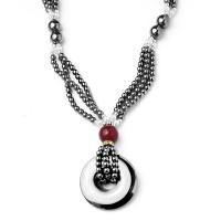 Hématite collier de chandail, avec agate rouge & perle de plastique, unisexe, noire, 38mm cm, Vendu par PC