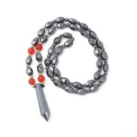 Hematite Sweater Necklace, with Red Agate, Unisex, black cm 