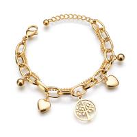 Stainless Steel Charm Bracelet, 304 Stainless Steel, 304 stainless steel lobster clasp, for woman, golden, 16mm cm 