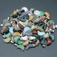 Gemstone Zinc Alloy Pendants, Natural Stone, with Zinc Alloy, Moon, polished, random style, mixed colors 