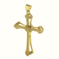 Cubic Zirconia Micro Pave Brass Pendant, Cross, gold color plated, fashion jewelry & DIY & micro pave cubic zirconia, golden Approx 4mm 
