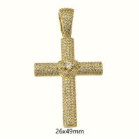 Cubic Zirconia Micro Pave Brass Pendant, Cross, gold color plated, fashion jewelry & DIY & micro pave cubic zirconia, golden Approx 6mm 
