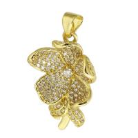 Cubic Zirconia Micro Pave Brass Pendant, Flower, gold color plated, fashion jewelry & DIY & micro pave cubic zirconia, golden Approx 4mm 