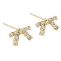 Rhinestone Brass Stud Earring, Bowknot, gold color plated, for woman & with rhinestone, golden 1mm 