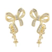 Brass Earring Drop Component, Bowknot, gold color plated, DIY & with rhinestone, golden 1mm 