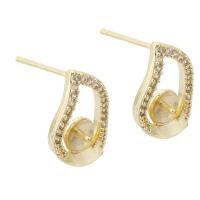 Brass Earring Stud Component, gold color plated, DIY & with rhinestone & hollow, golden 1mm 
