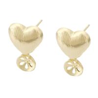 Brass Earring Stud Component, Heart, gold color plated, for woman, golden 1mm 