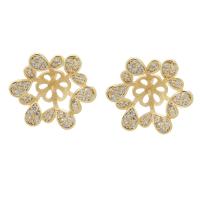 Brass Earring Stud Component, Flower, gold color plated, DIY & with rhinestone, golden 1mm 