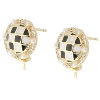 Brass Earring Drop Component, with Plastic Pearl, Round, gold color plated, DIY & enamel & with rhinestone, mixed colors 1mm 