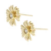 Rhinestone Brass Stud Earring, Flower, gold color plated, for woman & with rhinestone, golden 1mm 