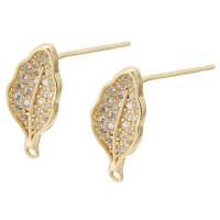 Brass Earring Drop Component, Leaf, gold color plated, DIY & with rhinestone, golden 1mm 