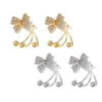 Brass Earring Drop Component, Bowknot, plated, DIY & with rhinestone 1mm 