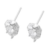 Brass Earring Drop Component, with Cubic Zirconia, silver color plated, DIY & faceted, silver color 1mm 