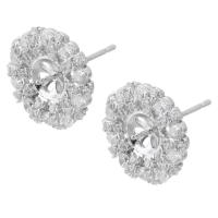 Brass Earring Stud Component, silver color plated, DIY & with rhinestone, silver color 1mm 