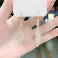 Cats Eye Earring, Zinc Alloy, with Cats Eye, Leaf, gold color plated, fashion jewelry & for woman & with rhinestone, golden, 30-60mm 