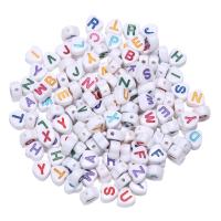 Acryl Alphabet Perlen, Herz, DIY & Emaille, gemischte Farben, 4x7mm, 100PCs/Tasche, verkauft von Tasche