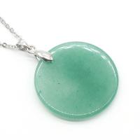 Gemstone Brass Pendants, with Brass, Round, silver color plated 30mm 