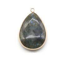 Labradorite Pendants, with Brass, Teardrop, gold color plated, fashion jewelry 