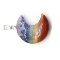 Gemstone Zinc Alloy Pendants, with Zinc Alloy, Moon, silver color plated, fashion jewelry, mixed colors 