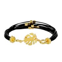 Fashion Create Wax Cord Bracelets, Waxed Nylon Cord, with Zinc Alloy, Round, gold color plated, fashion jewelry & multilayer cm 