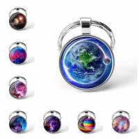 Mode-Zeit-Edelstein Keychain, Zinklegierung, mit Glas, rund, silberfarben plattiert, unisex & verschiedene Stile für Wahl & Epoxy Aufkleber, keine, 25mm, verkauft von PC