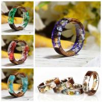 Harz Finger Ring, mit Holz, rund, Modeschmuck & verschiedene Größen vorhanden & für Frau & Epoxy Aufkleber, keine, verkauft von PC