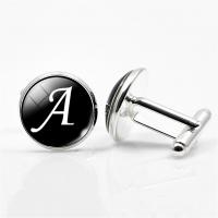 Brass Cufflinks, with Glass, Round, silver color plated & for man 16mm 