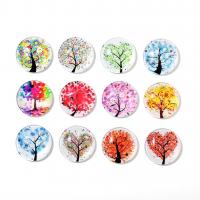 Glass Fridge Magnet, with Magnetic Stickers, Round, 12 pieces & mixed pattern & epoxy gel, multi-colored, 30mm 