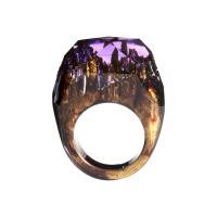 Harz Finger Ring, Holz, mit Getrocknete Blumen & Harz, rund, Modeschmuck & verschiedene Größen vorhanden & Epoxy Aufkleber, keine, verkauft von PC