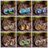 Zinc Alloy Leverback Earring, with Glass, Round, gold color plated, fashion jewelry & for woman 16mm 