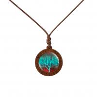 Time Gem Jewelry Necklace, Wax Cord, with Glass & Wood, Round, fashion jewelry & Unisex cm 