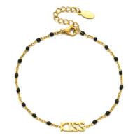 Stainless Steel Charm Bracelet, 304 Stainless Steel, Alphabet Letter, gold color plated, Adjustable & fashion jewelry & for woman & enamel cm 