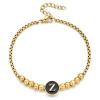 Stainless Steel Charm Bracelet, 304 Stainless Steel, Alphabet Letter, gold color plated, Adjustable & fashion jewelry & Unisex & enamel cm 