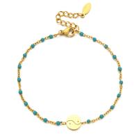 Stainless Steel Charm Bracelet, 304 Stainless Steel, Round, gold color plated, Adjustable & fashion jewelry & for woman & enamel Approx 20-22 cm 