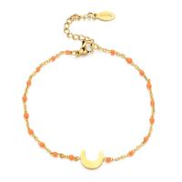 Stainless Steel Charm Bracelet, 304 Stainless Steel, Moon, gold color plated, Adjustable & fashion jewelry & for woman & enamel Approx 20-22 cm 