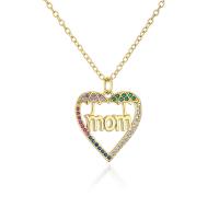 Cubic Zircon Micro Pave Brass Necklace, Heart, gold color plated, micro pave cubic zirconia & for woman, multi-colored Approx 17.7 Inch 