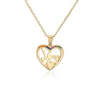 Cubic Zircon Micro Pave Brass Necklace, Heart, gold color plated & micro pave cubic zirconia & for woman, multi-colored Approx 17.7 Inch 