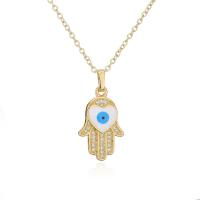 Evil Eye Jewelry Necklace, Brass, Evil Eye Hamsa, gold color plated & micro pave cubic zirconia & for woman & enamel Approx 17.7 Inch 