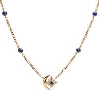 Messing Halskette, mit Verlängerungskettchen von 1.96inch, Mond und Sterne, goldfarben plattiert, Micro pave Zirkonia & für Frau, Länge:ca. 15.7 ZollInch, verkauft von PC