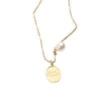 Stainless Steel Jewelry Necklace, 304 Stainless Steel, with Plastic Pearl, with 1.96inch extender chain, Vacuum Ion Plating, with letter pattern & for woman, gold Approx 15 Inch 